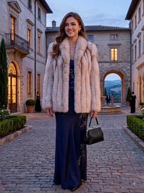 Vintage White House Furs Paul Kling Fox Fur Coat Cream Silver